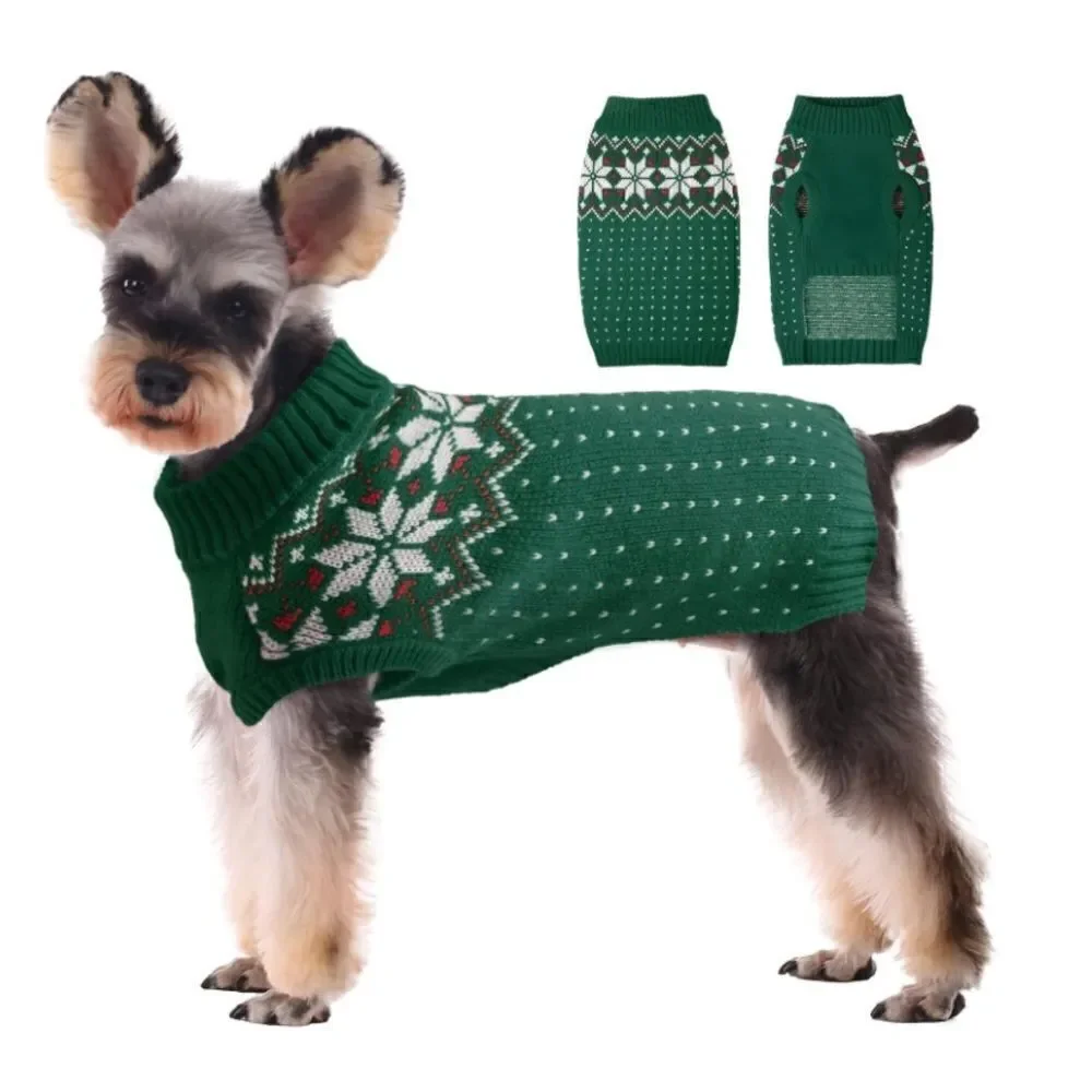 Dog Pet Holiday Turtleneck Pullover Sweater Green with Snowflakes Size XL NEW